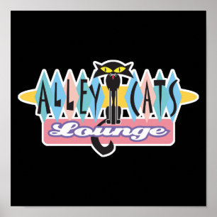 retro alley cat lounge-tecken poster