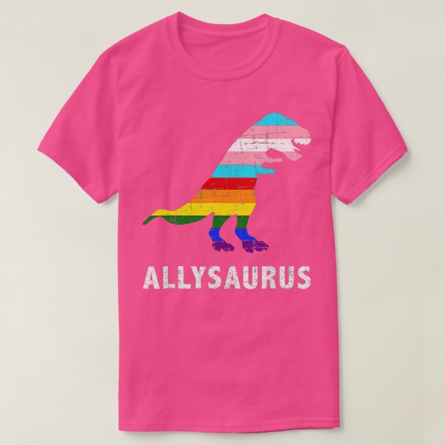 Retro Allysaurus Dinosaur Rainbow LGBT Trans Gay L T Shirt (Design framsida)