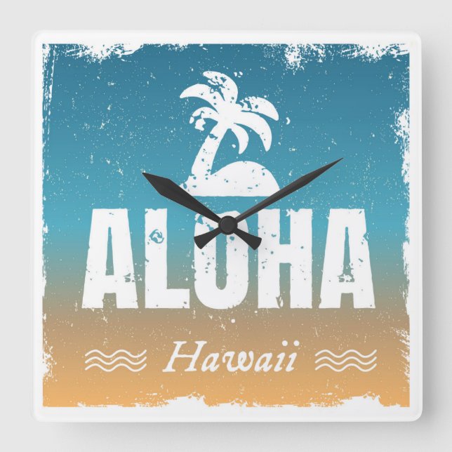 Retro Aloha Hawaii Fyrkantig Klocka (Framsida)