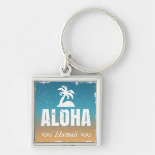 Retro Aloha Hawaii Fyrkantig Silverfärgad Nyckelring