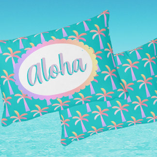 Retro Aloha Personalized Pastel Palms Prydnadskudde