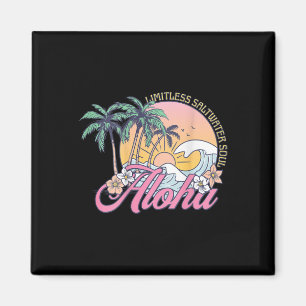 Retro Aloha Solnedgång Palmträd Tropiska Blommor S Magnet