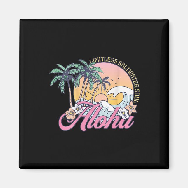 Retro Aloha Solnedgång Palmträd Tropiska Blommor S Magnet (Framsidan)
