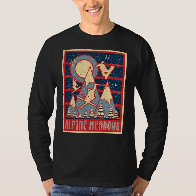 Retro Alpine Meadows Ski Äventyr väntar T Shirt (Framsida)