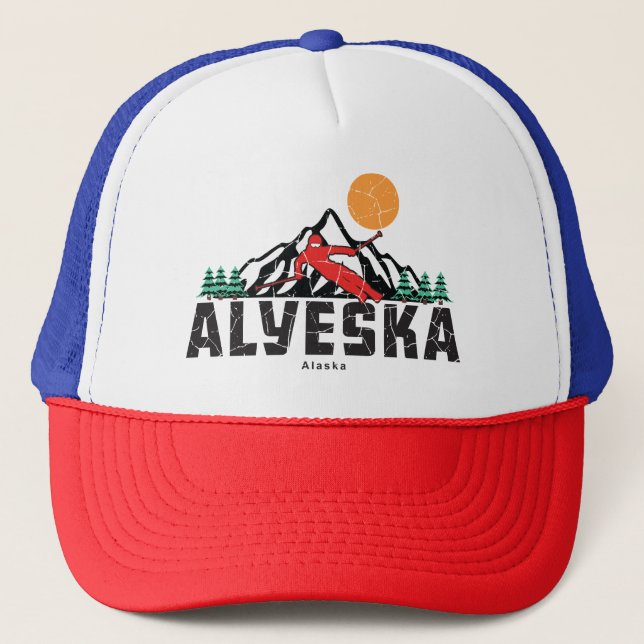 Retro Alyeska Ski Sunset Keps (Framsida)