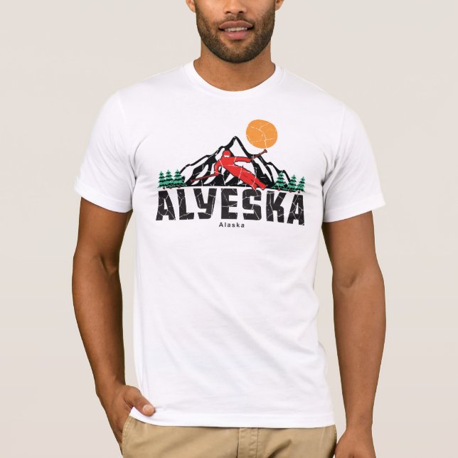 Retro Alyeska Ski Sunset T Shirt (Framsida)
