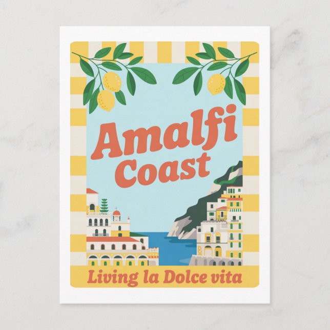 Retro Amalfi-kusten Italien Lever la Dolce Vita Vykort (Framsida)