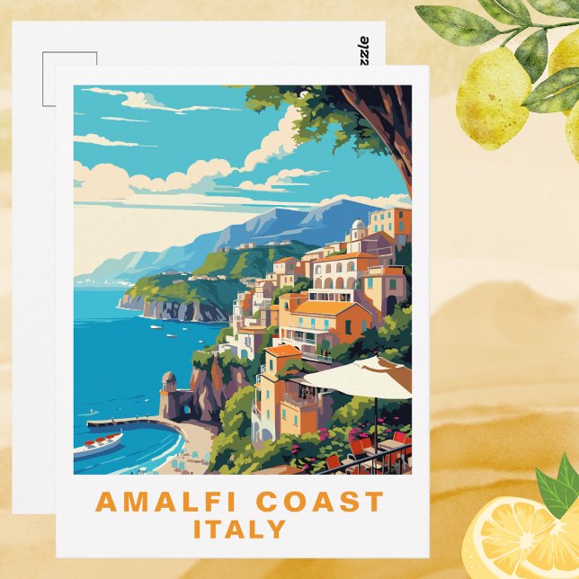 Retro Amalfi-kusten Italien Reseskryckkort Vykort (Retro Amalfi Coast Italy Travel Postcard)