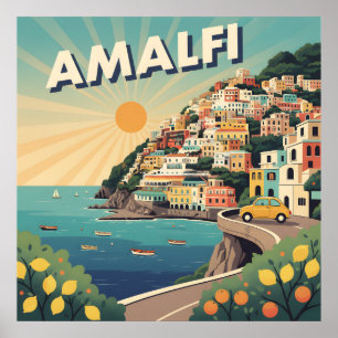 Retro Amalfi Kusten : Resepost i mitten av århundr Poster