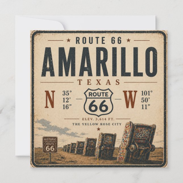 Retro Amarillo Route 66 vykortskonst (Framsida)
