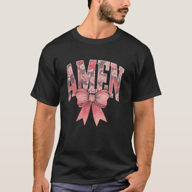 Retro Amen Coquette Bow Jesus Flicka Kvinnor Glad  T Shirt (Framsida)