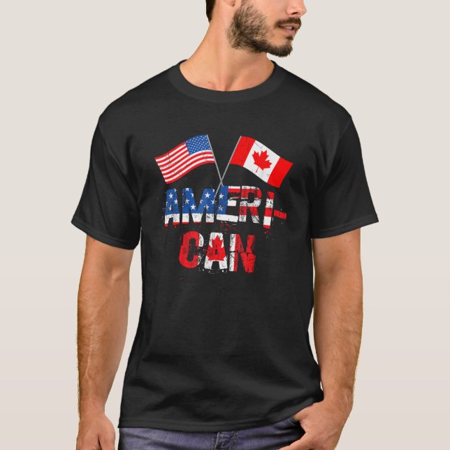 Retro Ameri Can Canada USA flagga Patriotic Canadi T Shirt (Framsida)