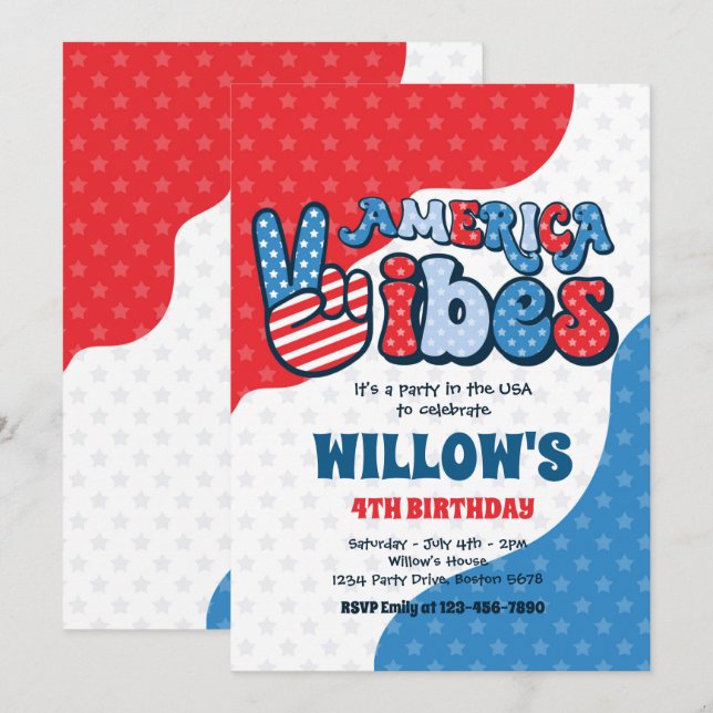 Retro America Vibes 4:e juli-Födelsedagsfesten Inbjudningar (Fram/baksida)
