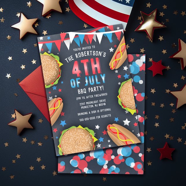 Retro American 4:e juli-BQ-partiets inbjudan (Classic American 4th of July BBQ Picnic Party Invitation
)