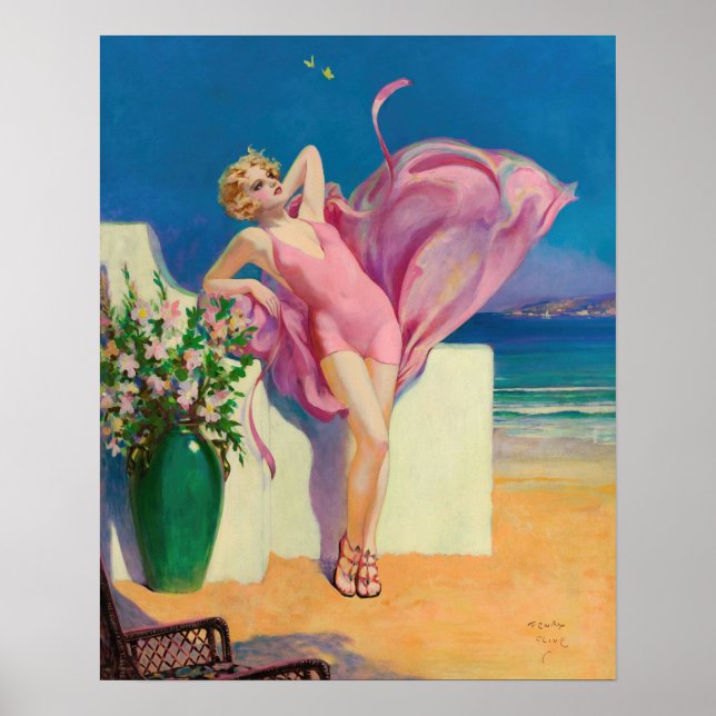 Retro American Art Print, "Seaside Fliration" Poster (Framsidan)