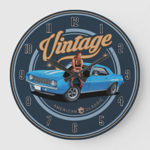 Retro American Classic Muscle Large Clock Stor Klocka