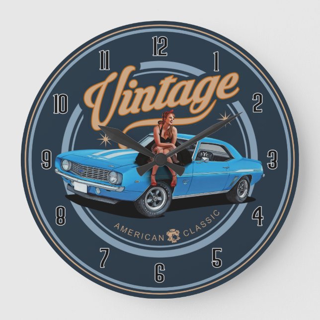 Retro American Classic Muscle Large Clock Stor Klocka (Framsida)