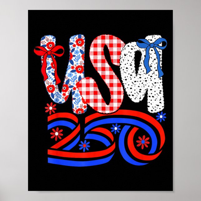 Retro American Coquette Bow 250 Flagga Tee, 4:e Ju Poster (Framsidan)