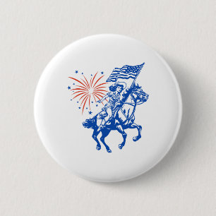 Retro American Cowgirl Horse 4:e juli USA flagga Knapp