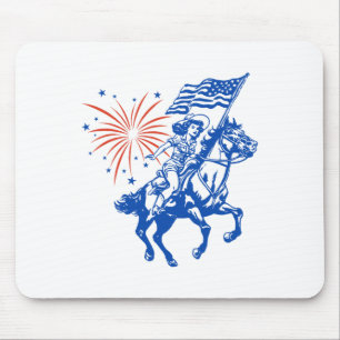 Retro American Cowgirl Horse 4:e juli USA flagga Musmatta