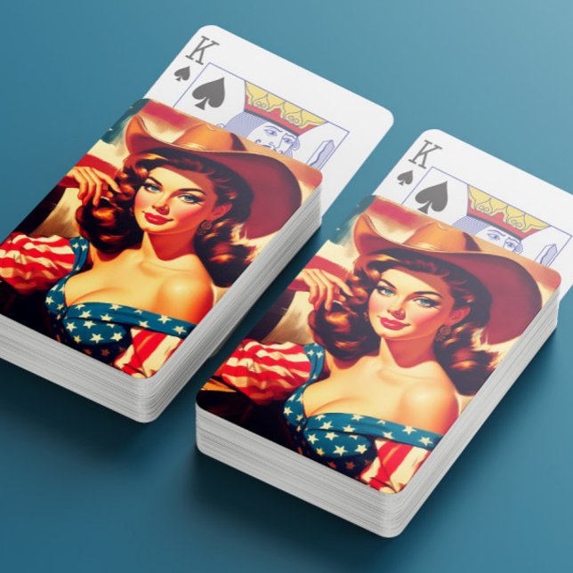 Retro American Cowgirl Pinup Casinokort (Skapare uppladdad)