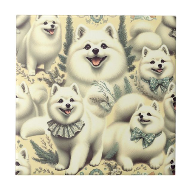 Retro American Eskimo Illustration Kakelplatta (Framsidan)