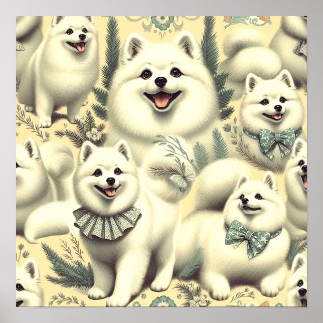 Retro American Eskimo Illustration Poster (Framsidan)