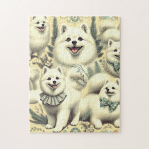 Retro American Eskimo Illustration Pussel