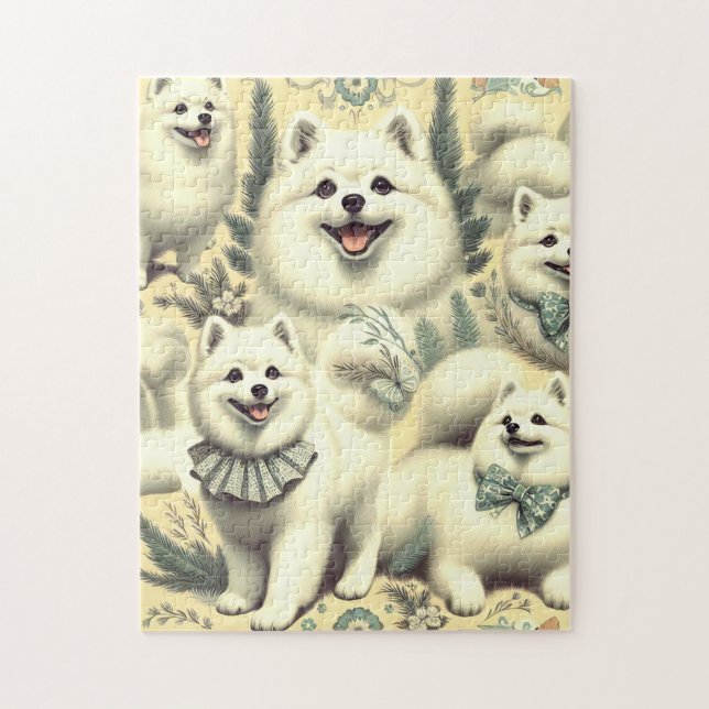 Retro American Eskimo Illustration Pussel (Vertikal)