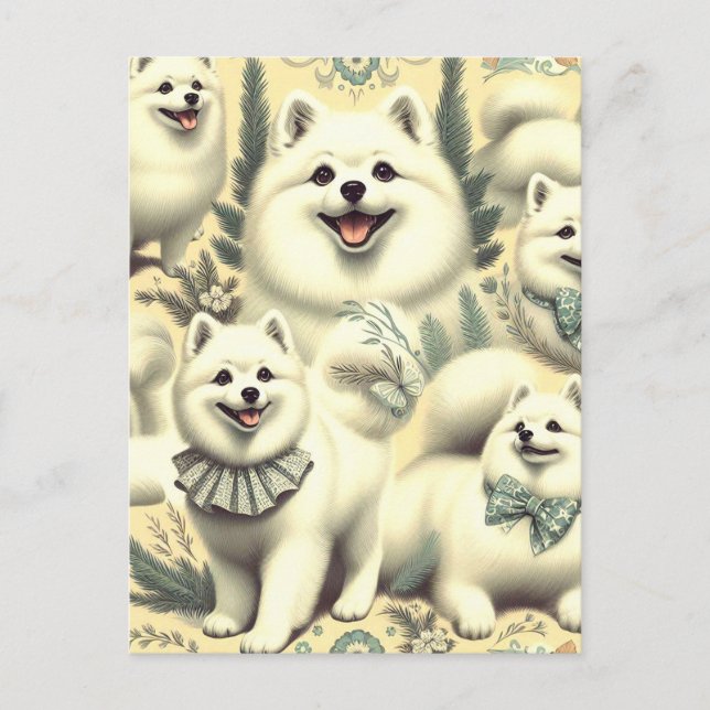Retro American Eskimo Illustration Vykort (Framsida)