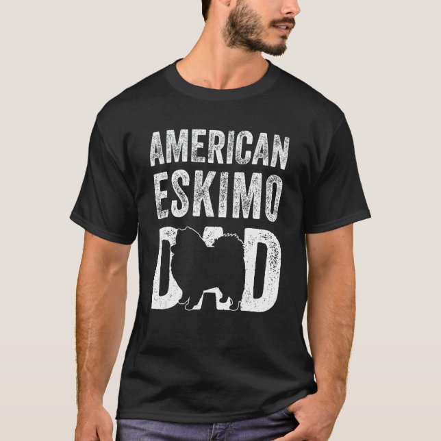 Retro American Eskimo Pappa Pappa Fars dag Hund Si T Shirt (Framsida)