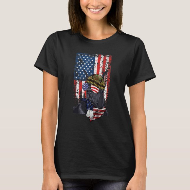 Retro American Flag 4th of July Great Dane Veteran T Shirt (Framsida)