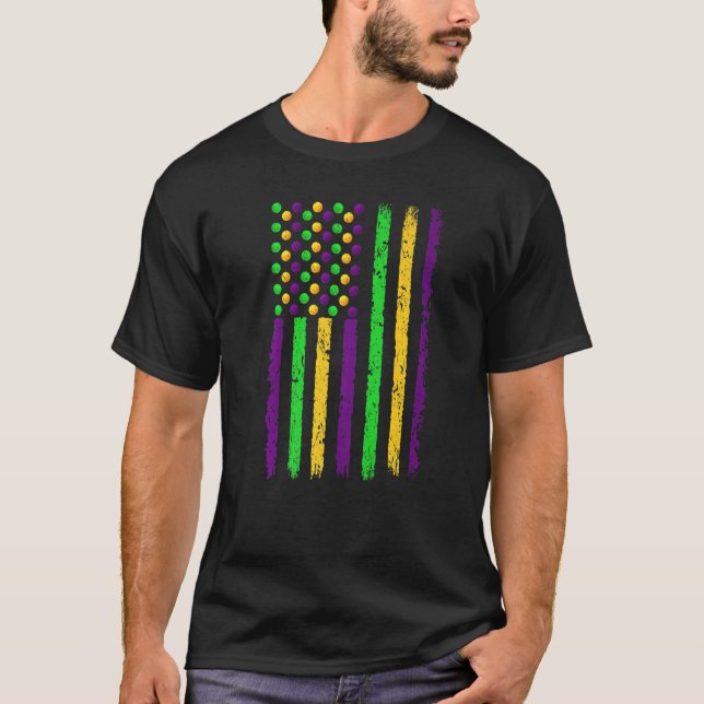 Retro American Flag Mardi Gras Funny US Mardi Gras T Shirt (Framsida)