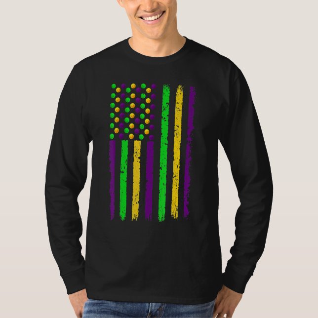 Retro American Flag Mardi Gras Funny US Mardi Gras T Shirt (Framsida)