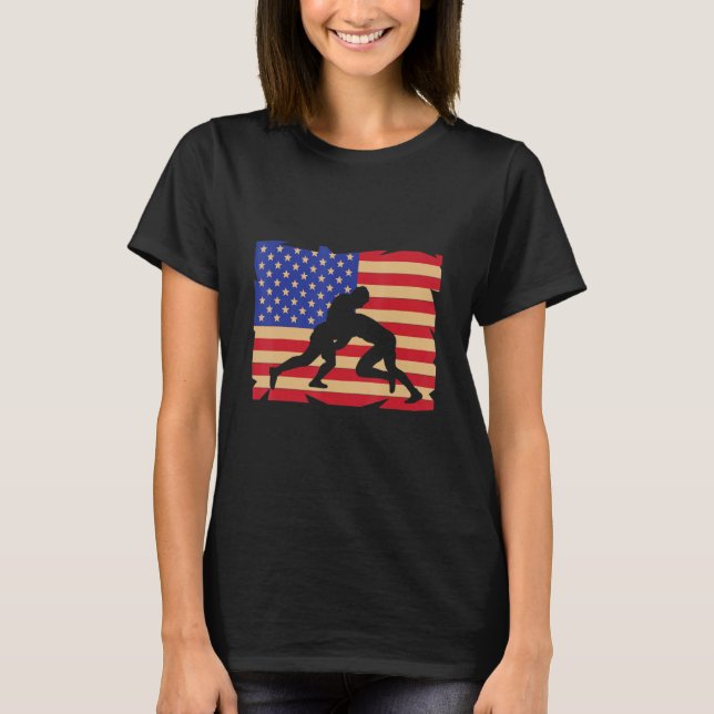 Retro American Flag Wrestling Wrestler Wrestling T Shirt (Framsida)