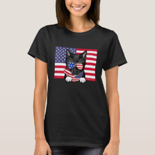 Retro American Flagga 4:e juli Tuxedo Cat Pappa Ma T Shirt