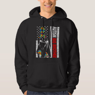 Retro American Flagga Autism Big Brother Bear Awar Hoodie
