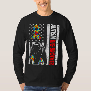 Retro American Flagga Autism Big Brother Bear Awar T Shirt