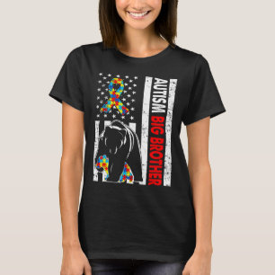 Retro American Flagga Autism Big Brother Bear Awar T Shirt
