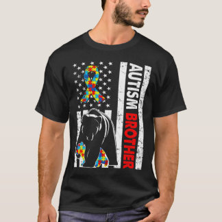 Retro American Flagga Autism Brother Bear Awarenes T Shirt