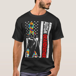 Retro American Flagga Autism Grandfather Bear Awar T Shirt