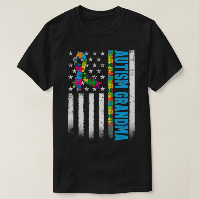 Retro American Flagga Autism Grandma Awareness Aut T Shirt (Design framsida)