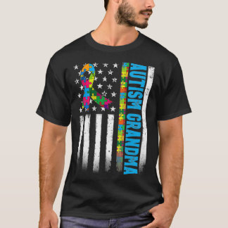Retro American Flagga Autism Grandma Awareness Aut T Shirt
