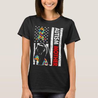 Retro American Flagga Autism Mor Bear Awareness F T Shirt