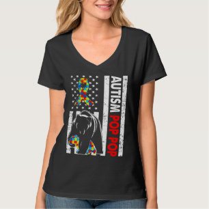 Retro American Flagga Autism Pop Pop Bear Awarenes T Shirt