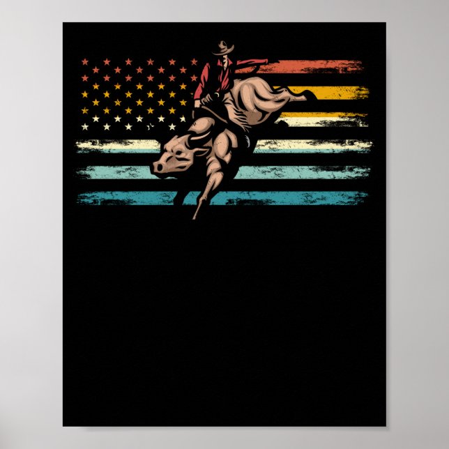 Retro American Flagga Bull Riding Western Cowboy Poster (Framsidan)