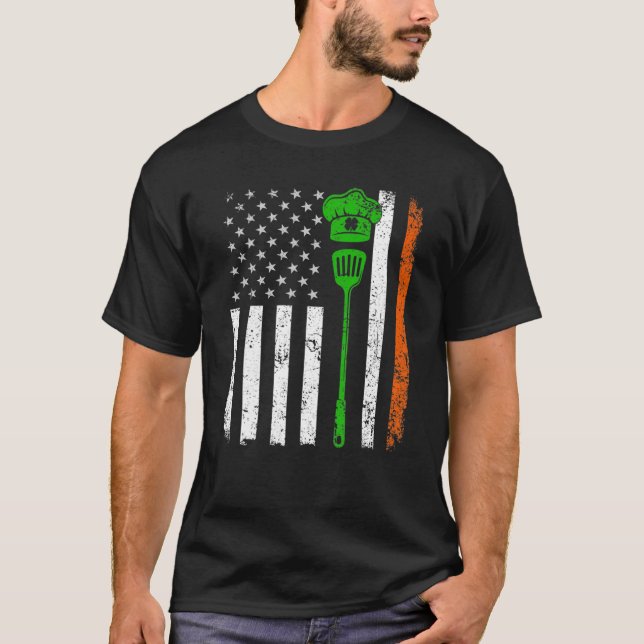 Retro American Flagga Chef St patricks day Shamroc T Shirt (Framsida)