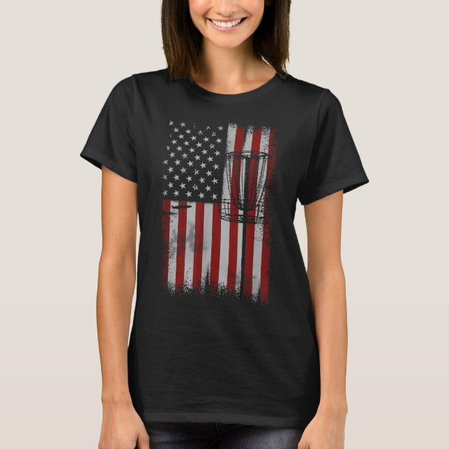 Retro American Flagga Disk Golf Gift för manar Dis T Shirt (Framsida)