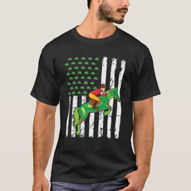 Retro American Flagga Equestrian Sport St. Patrick T Shirt (Framsida)