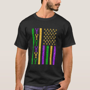 Retro American Flagga Mardi Gras USA flagga Mardi  T Shirt